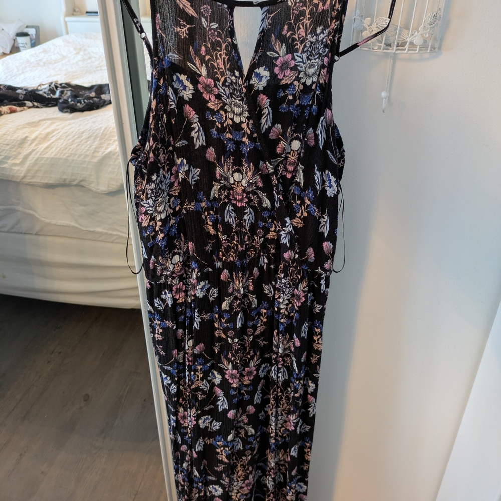Pink Rose Black Floral Maxi Dress